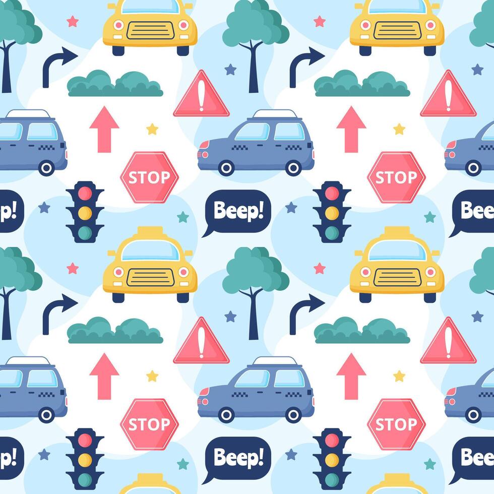 Car Toys Seamless Pattern Design with Boys and Girls Children Toy Equipment in Cartoon Illustration vector