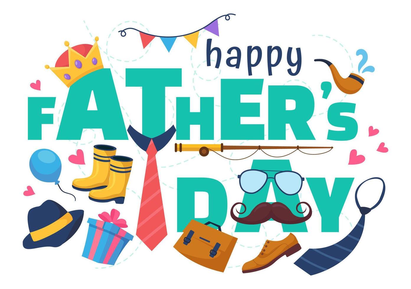 Happy Fathers Day Vector Illustration with Father and his Son or Daughter Playing Together in Flat Kids Cartoon Background Design