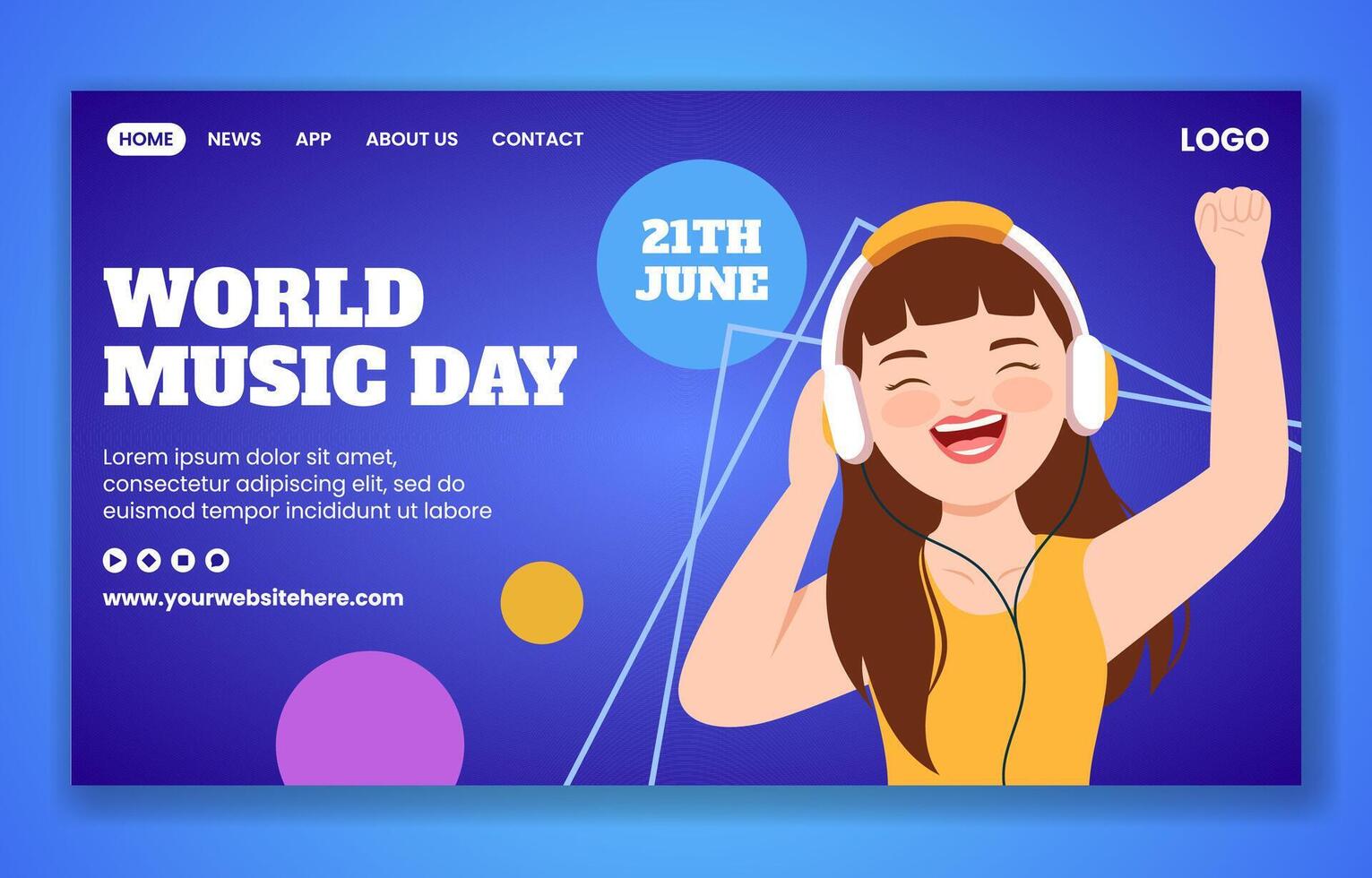 Music Day Social Media Landing Page Cartoon Hand Drawn Templates Background Illustration vector