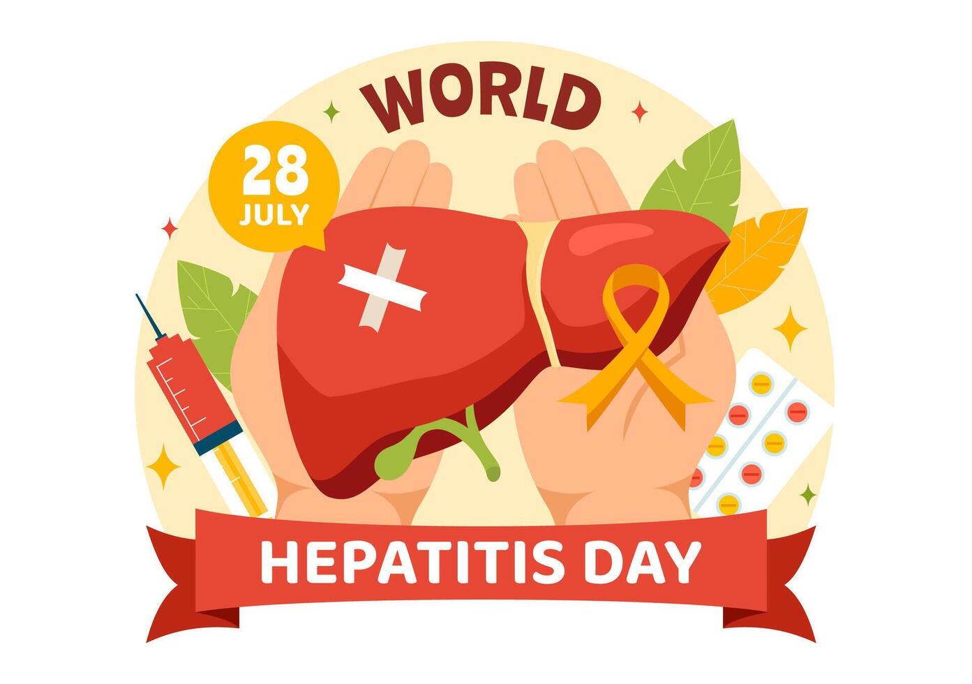 World Hepatitis Day Vector Illustration on 28 July of Patient Diseased Liver, Cancer and Cirrhosis in Healthcare Flat Cartoon Background Design