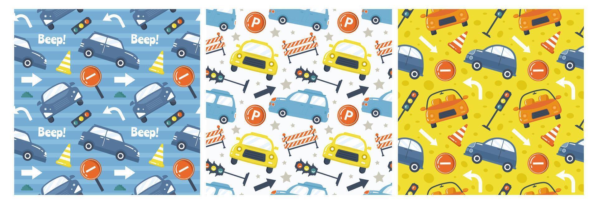 Car Toys Seamless Pattern Design with Boys and Girls Children Toy Equipment in Cartoon Illustration vector