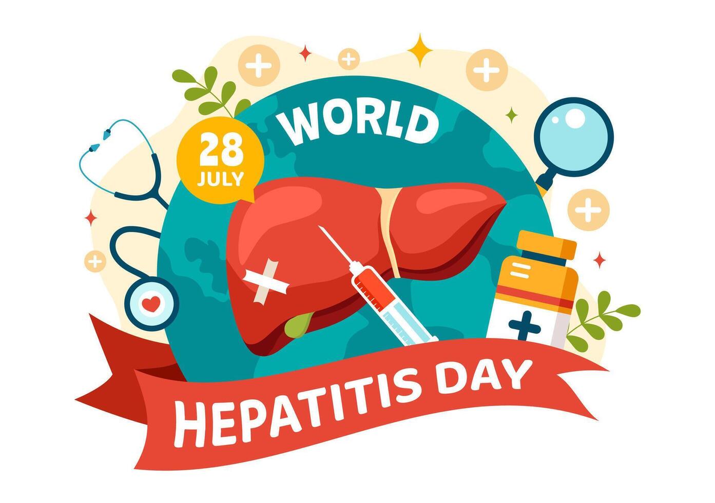 World Hepatitis Day Vector Illustration on 28 July of Patient Diseased Liver, Cancer and Cirrhosis in Healthcare Flat Cartoon Background Design