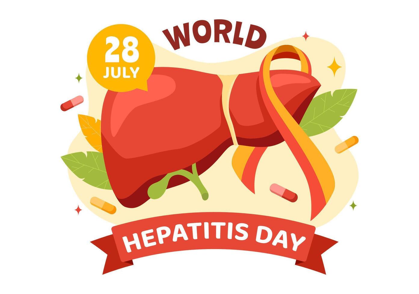 World Hepatitis Day Vector Illustration on 28 July of Patient Diseased Liver, Cancer and Cirrhosis in Healthcare Flat Cartoon Background Design