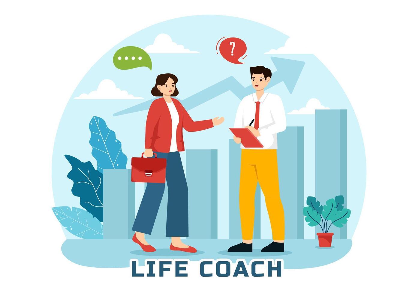 Life Coach Vector Illustration for Consultation, Education, Motivation, Mentoring Perspective and Self Coaching in Business Flat Cartoon Background