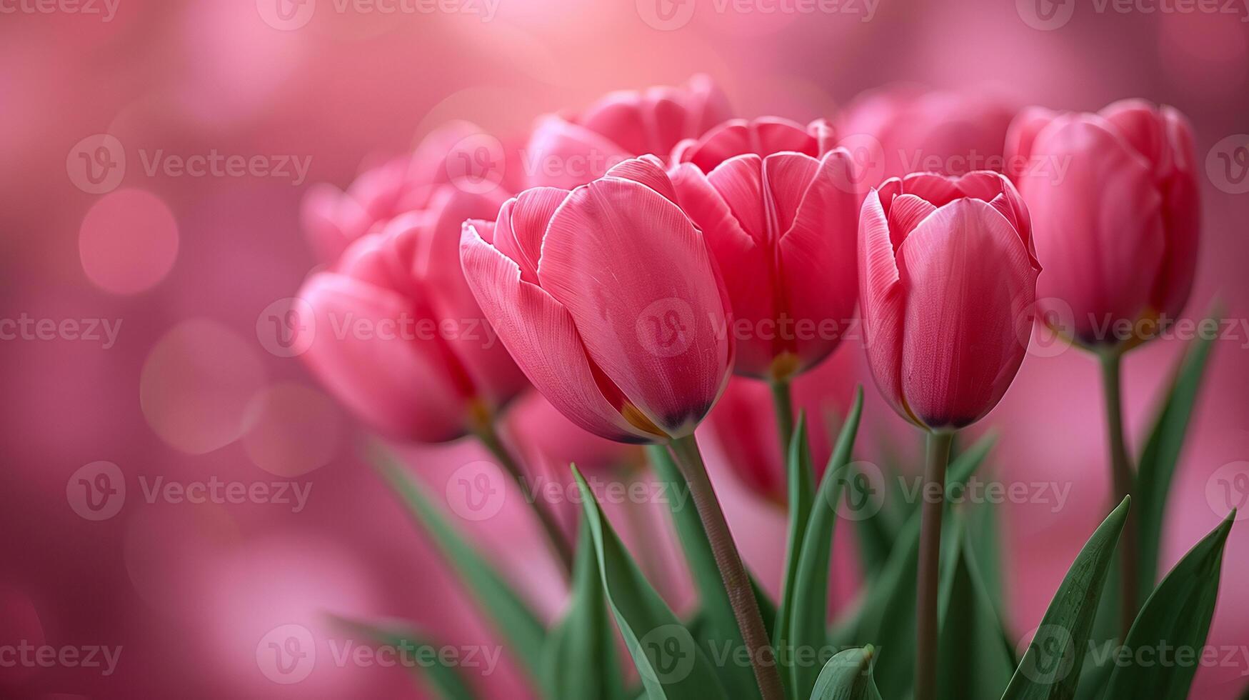 AI generated Banner Vibrant pink tulips bouquet, perfect Mother's Day background, ideal for greeting cards and spring promotions photo