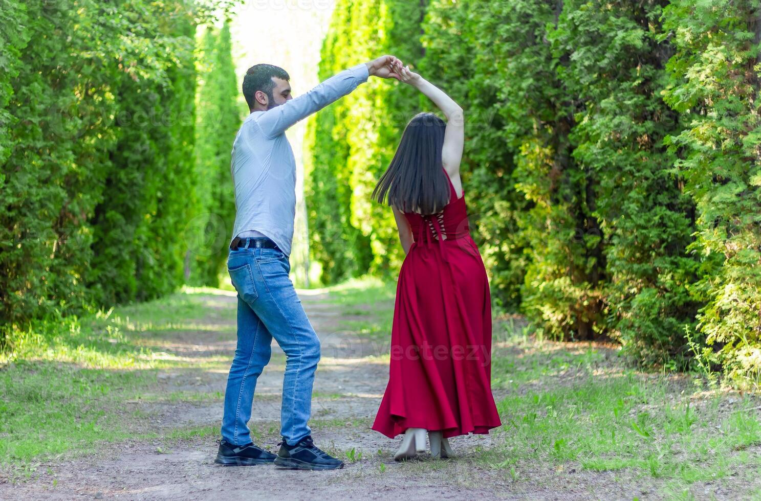 romantic couple in the garden, couple in the nature photo