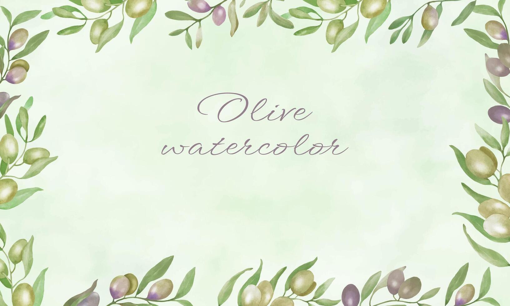 Watercolor background with olivas. Hand drawn floral illustration. Vector EPS.