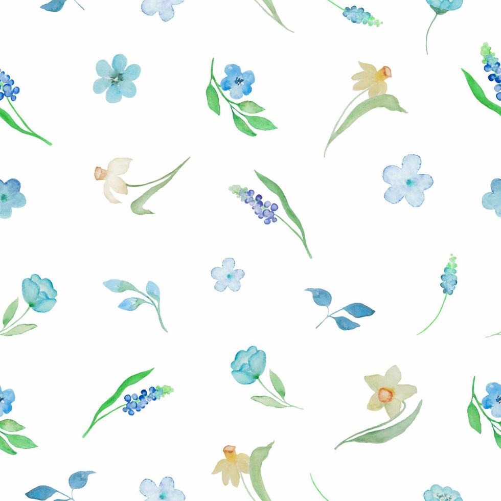 Seamless watercolor pattern with spring flowers. Hand drawn illustration. Vector EPS.