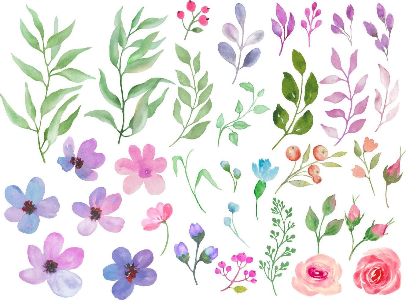 Watercolor floral set. Hand drawn illustration. Vector EPS.