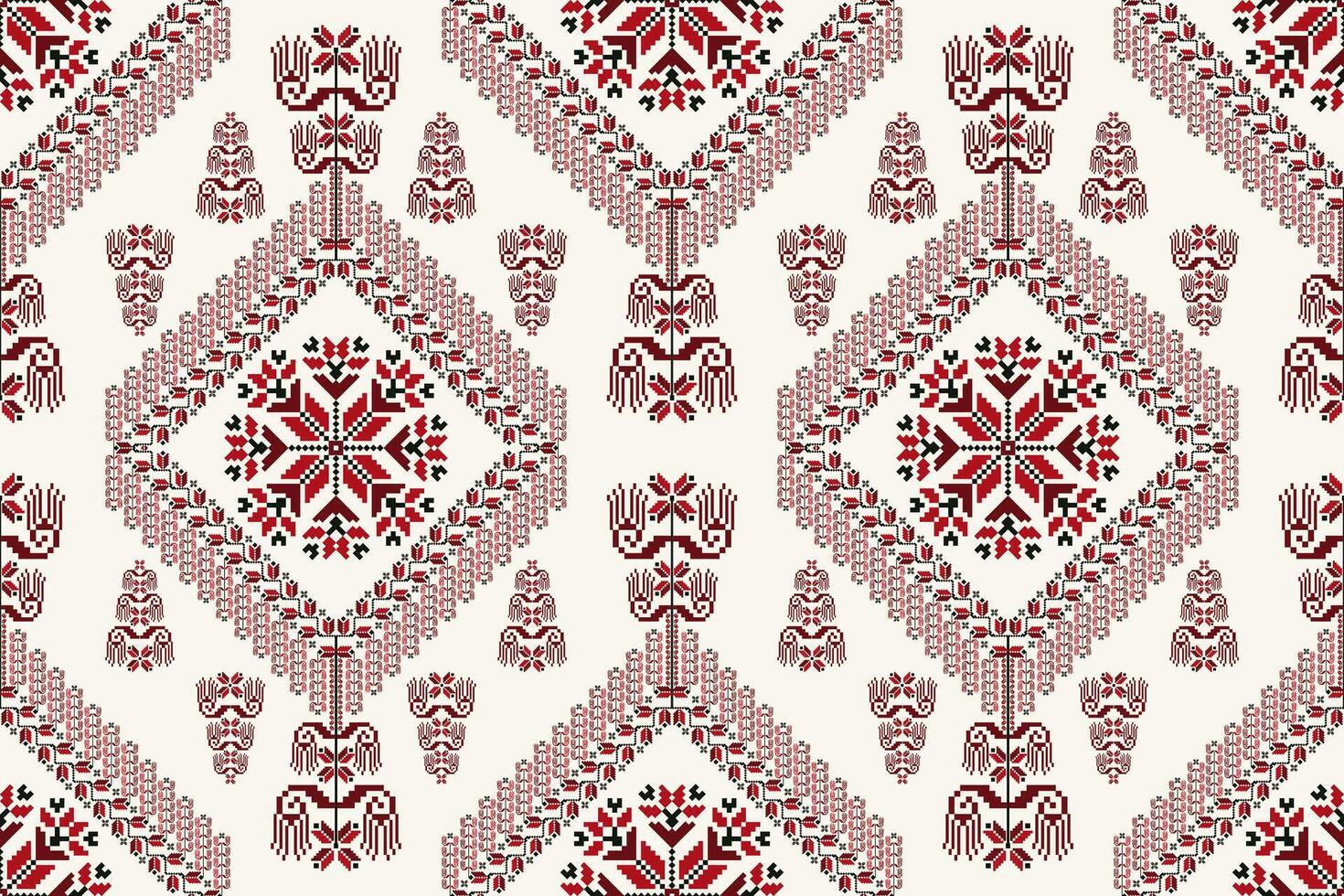 Folk floral embroidery pattern. Folk embroidery geometric floral shape seamless pattern. Floral cross stitch pattern use for fabric, textile, home decoration elements, upholstery, wrapping, etc vector