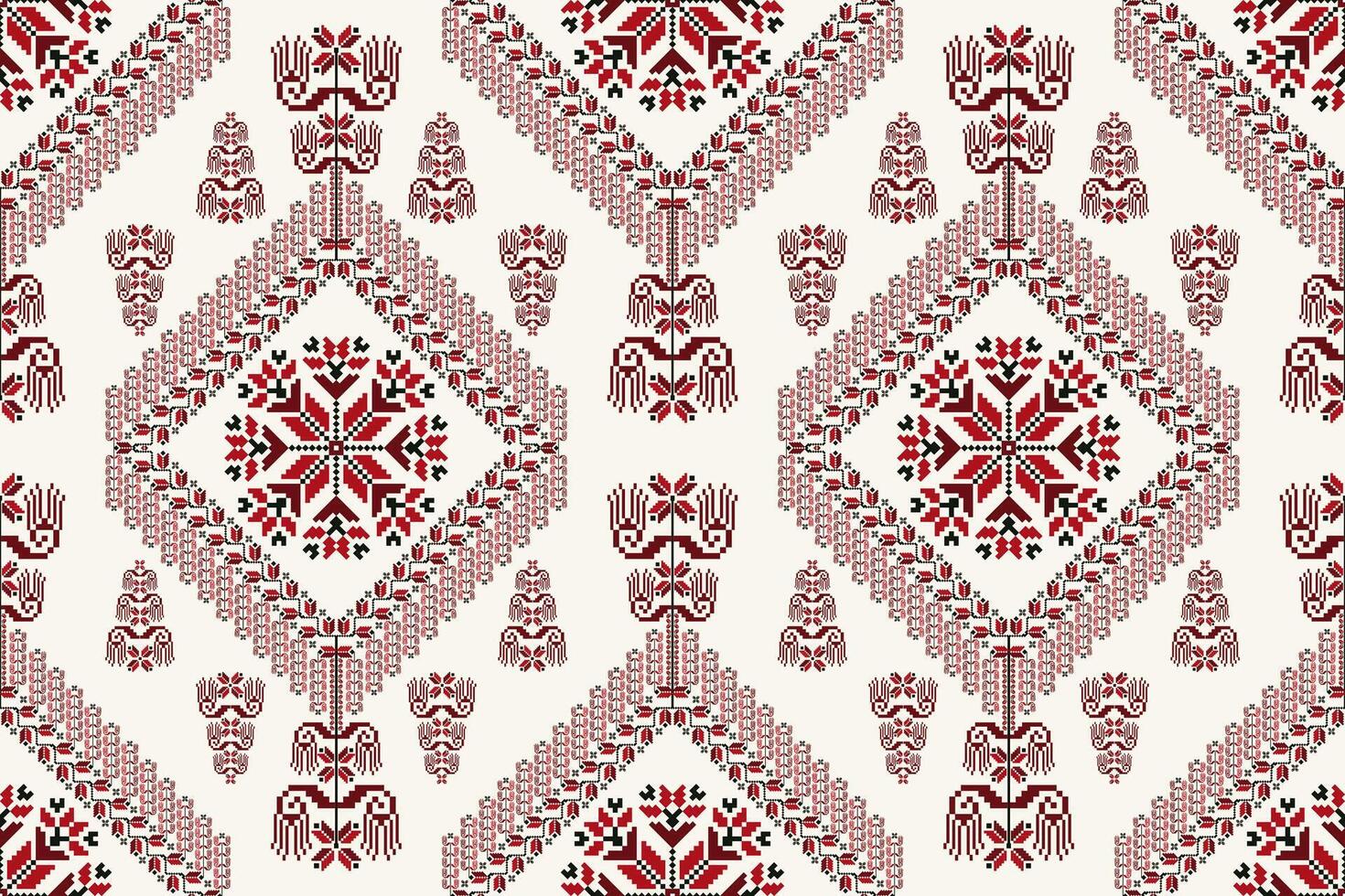 Folk floral embroidery pattern. Folk embroidery geometric floral shape seamless pattern. Floral cross stitch pattern use for fabric, textile, home decoration elements, upholstery, wrapping, etc vector