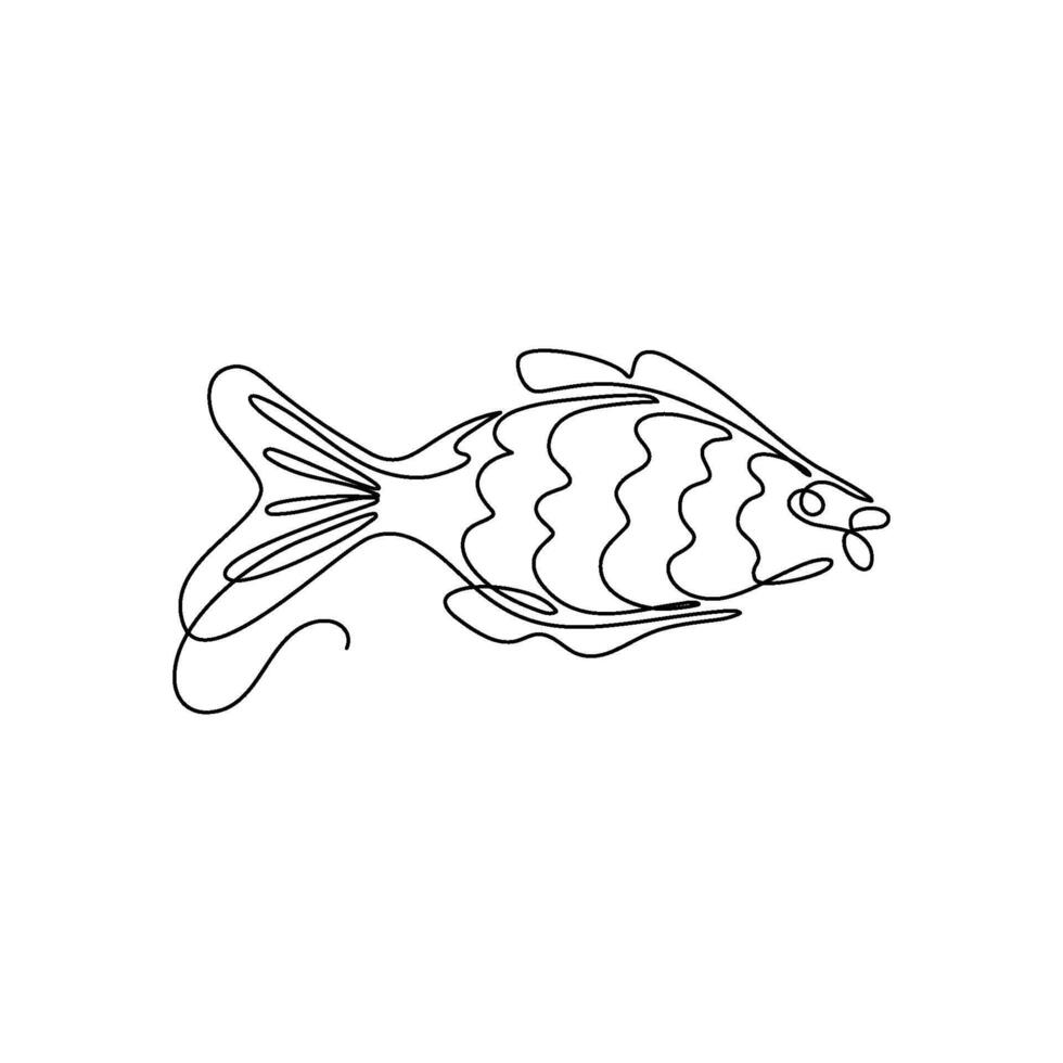 Continuous one line art drawing fish. Golden fish. Single line vector illustration.