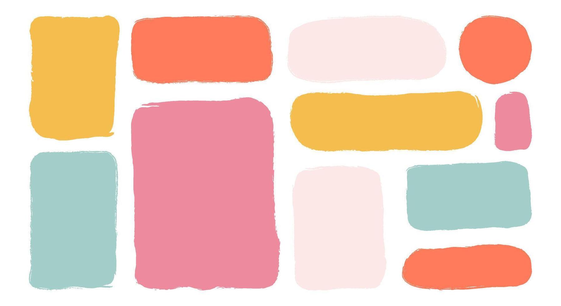 Set isolated hand drawn colorful doodle paper frames. Collection various empty textured textboxes. Different geometric shapes of speech bubbles with rough edges. Minimalist quote posters. vector