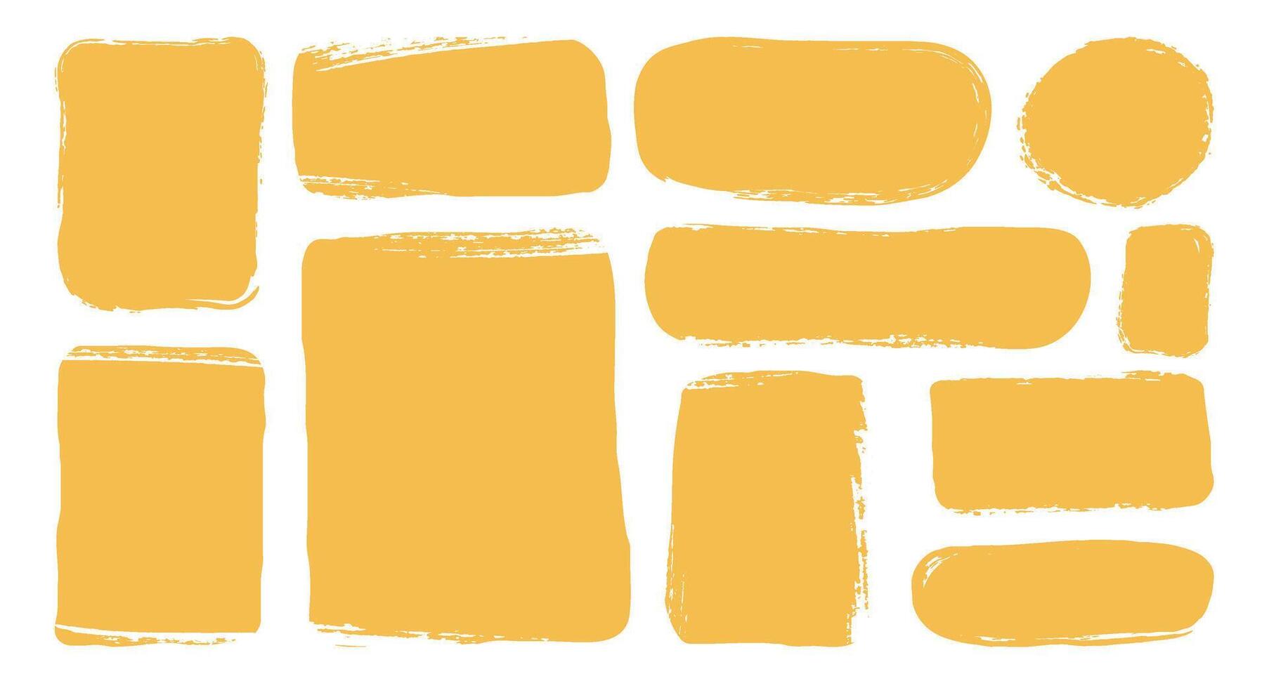 Set isolated hand drawn yellow doodle grunge textured textboxes. Collection various empty frames. Different geometric shapes of speech bubbles. Minimalist quote posters. Flat vector illustration