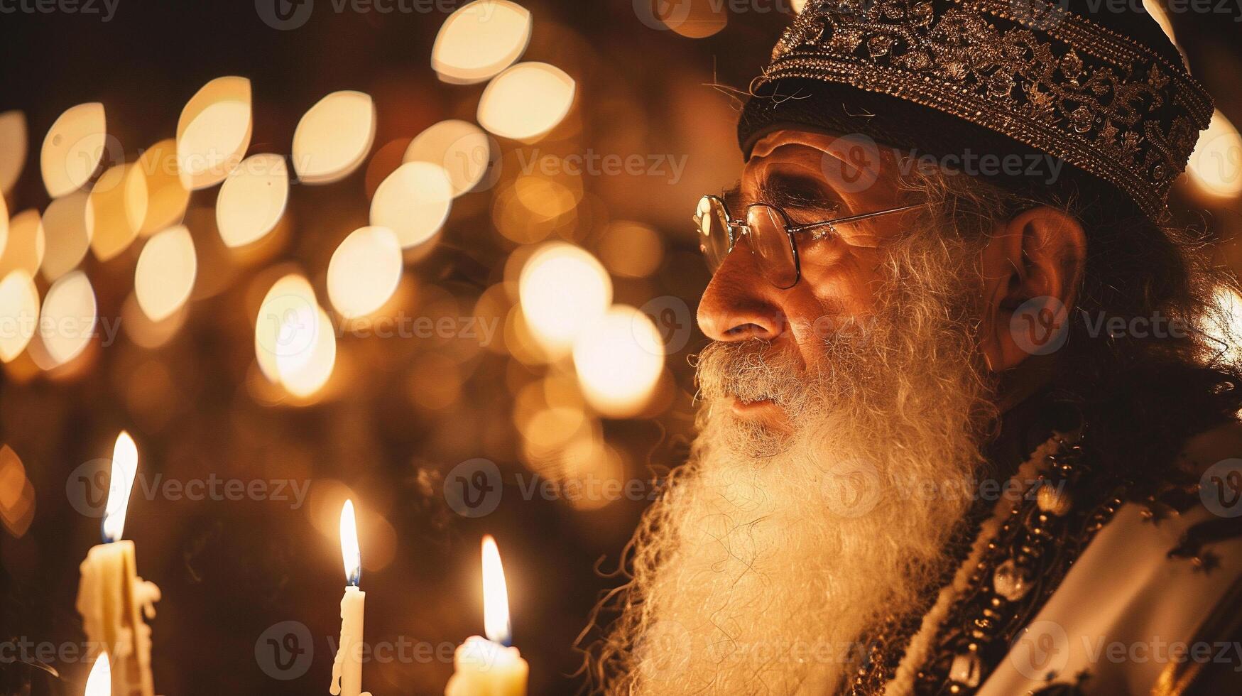 AI generated Portrait of an old man in the church during the celebration of the Epiphany. photo