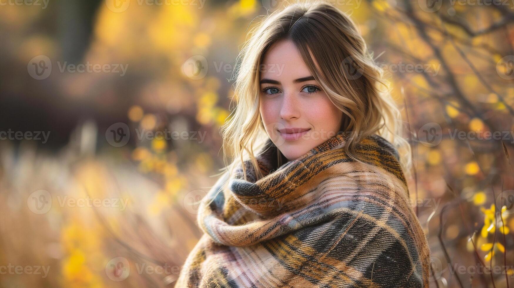 AI generated Portrait of a young girl wrapped in a warm scarf photo