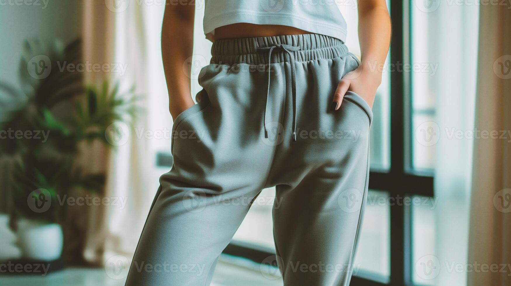 AI generated Close-up of woman in sportswear standing in front of window photo