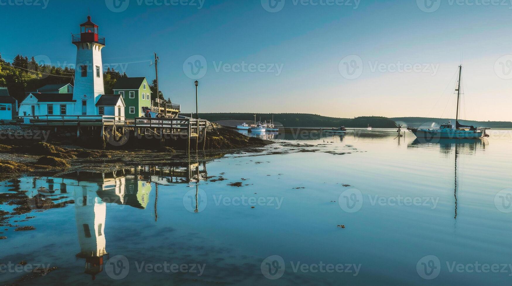 AI generated Lighthouse at the entrance to the harbor photo