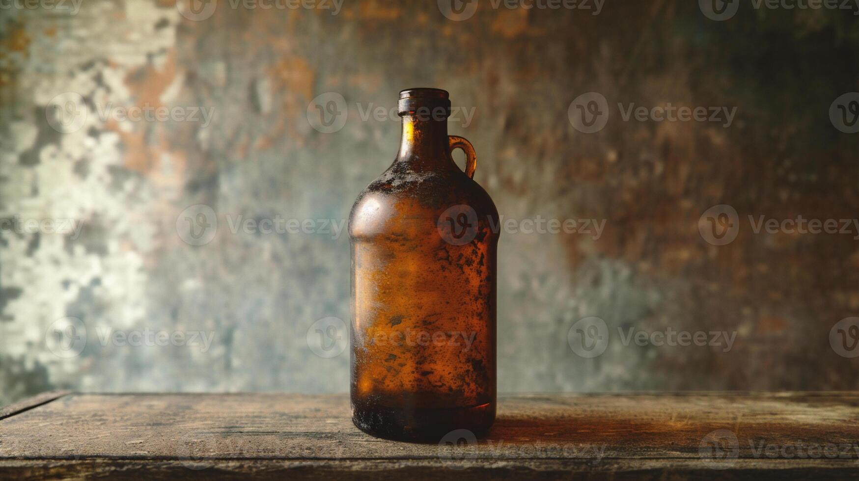 AI generated vintage bottle on wooden table photo