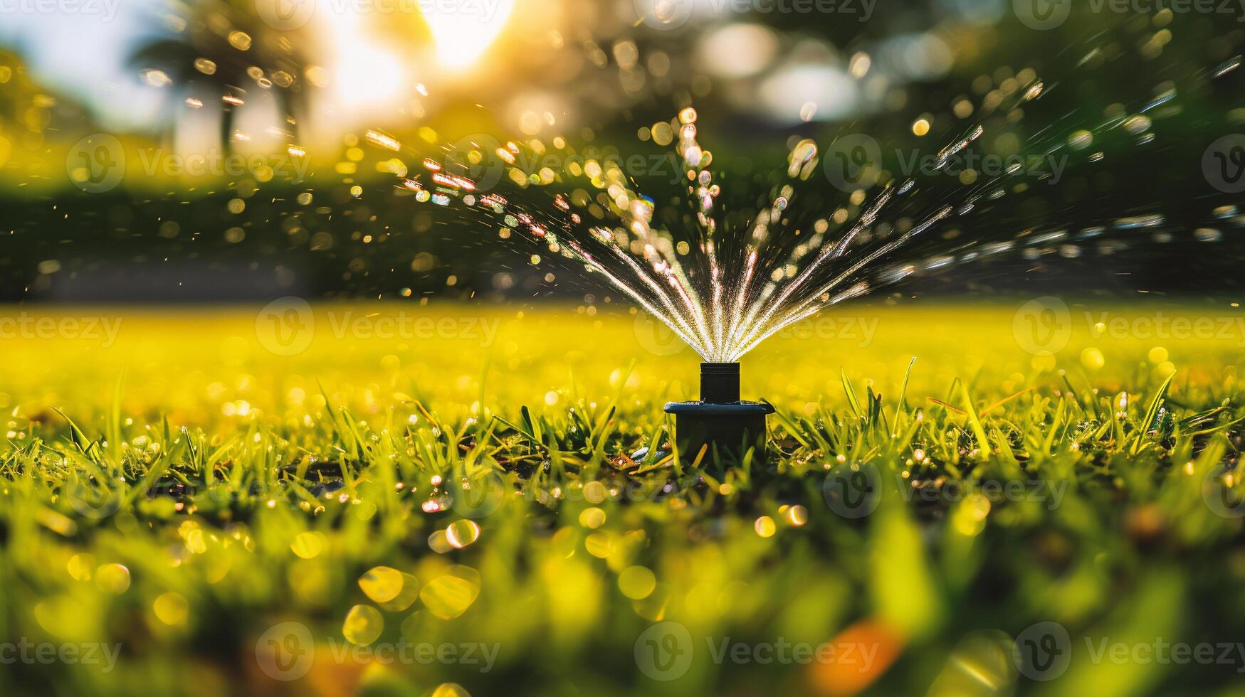 AI generated Garden sprinkler watering grass in the garden photo