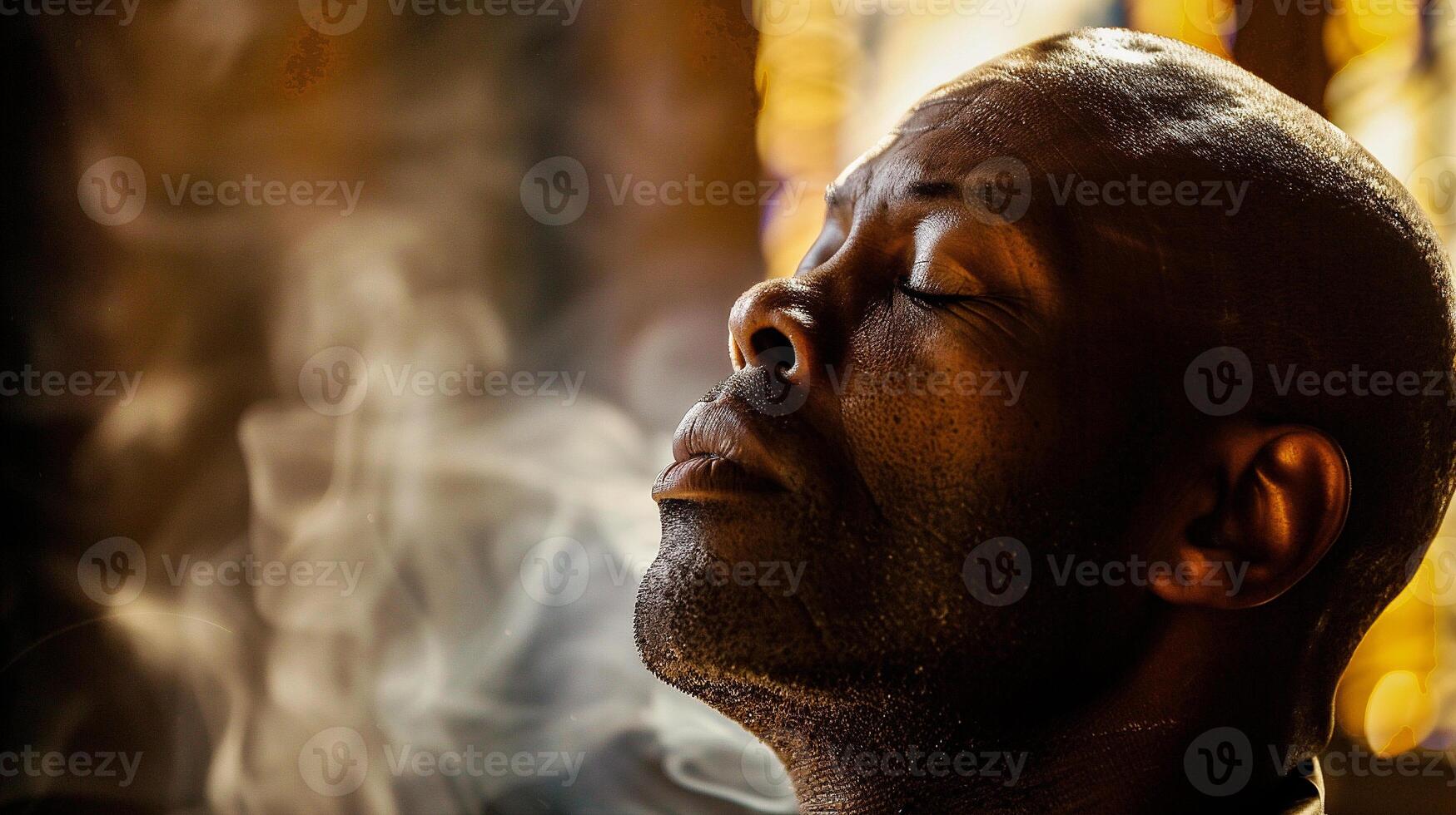 AI generated Close-up of a black man in a church photo