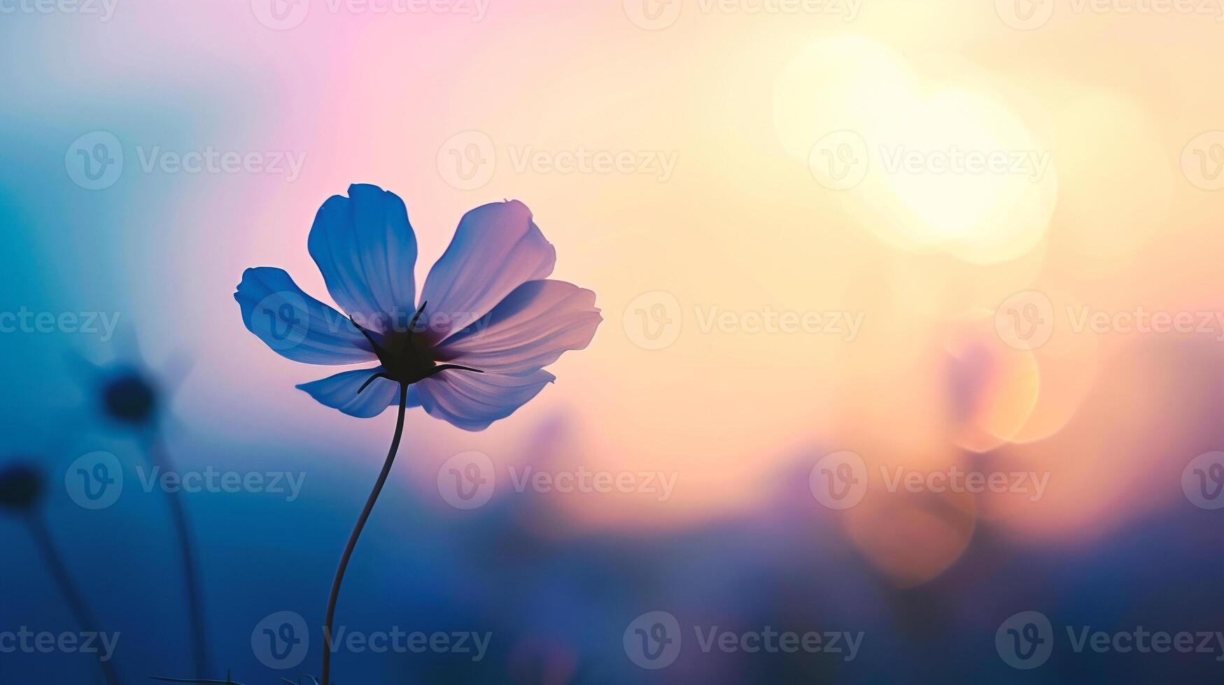 ai generado hermosa flor en el prado a puesta de sol. foto