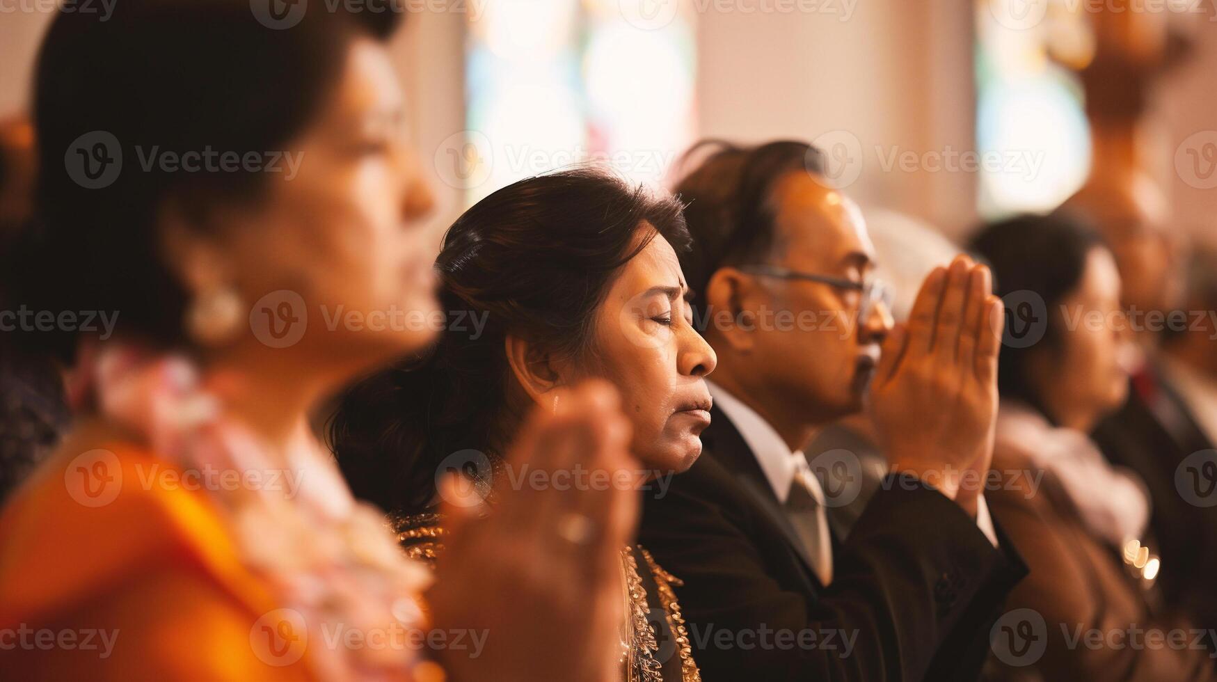 ai generado personas asistiendo un religioso ceremonia foto