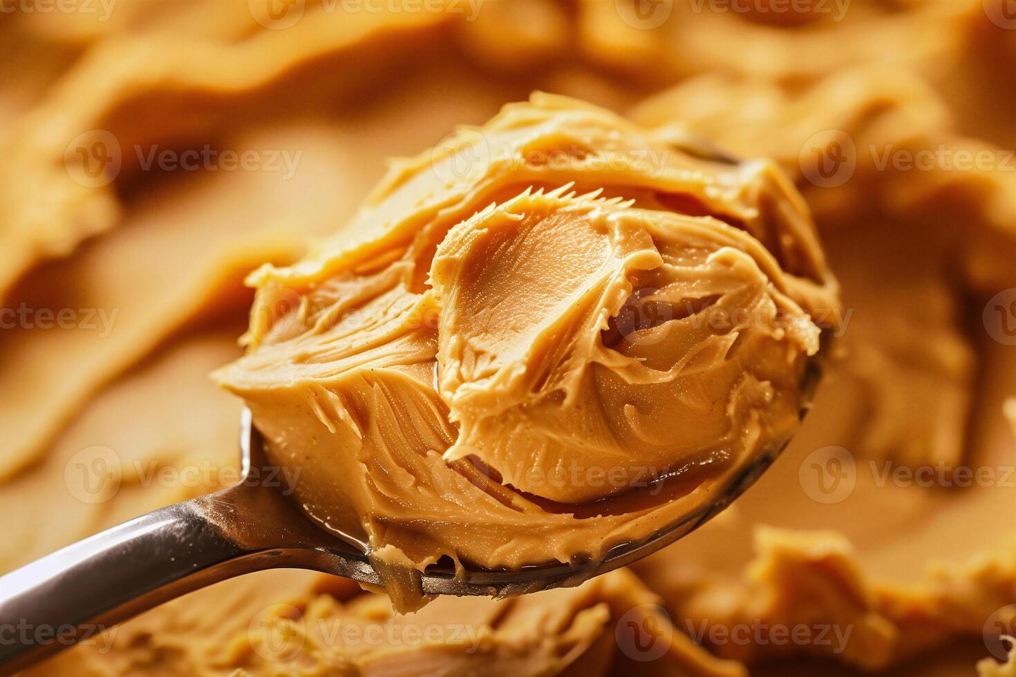 AI generated Creamy peanut butter on a spoon, close-up. photo