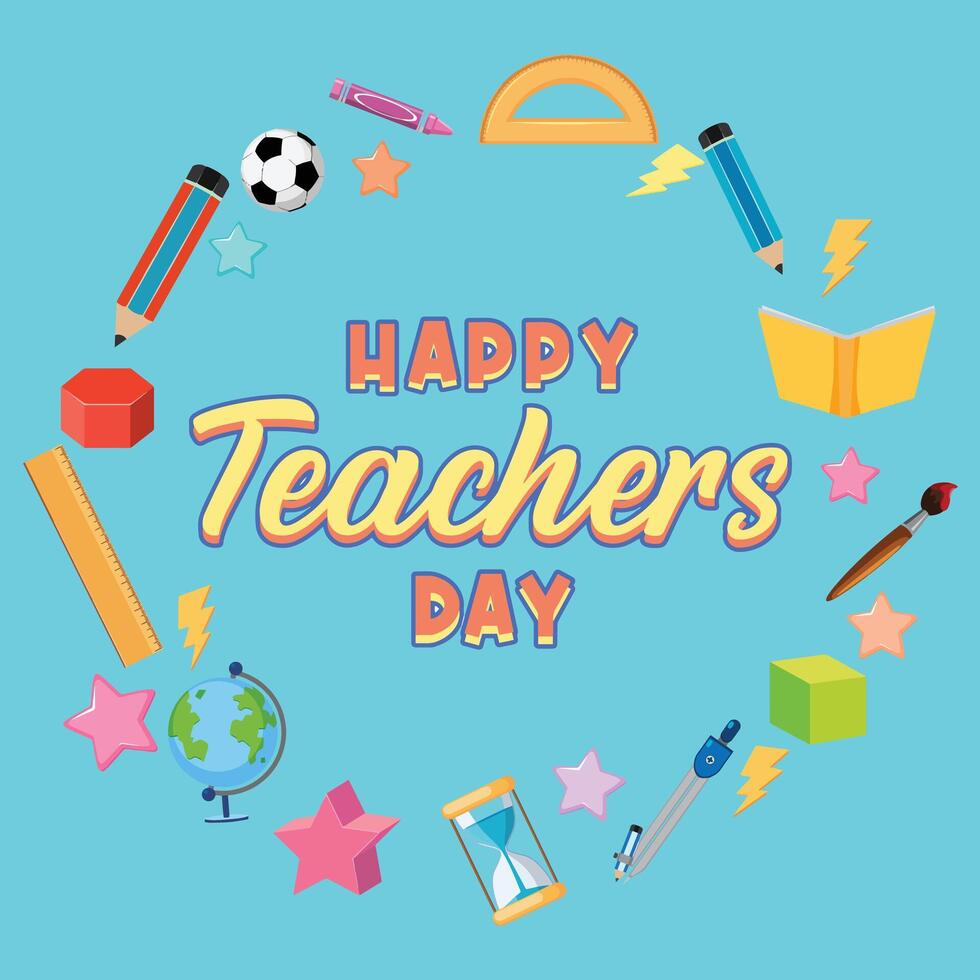 Happy Teachers Day Logo Banner with School Objects vector