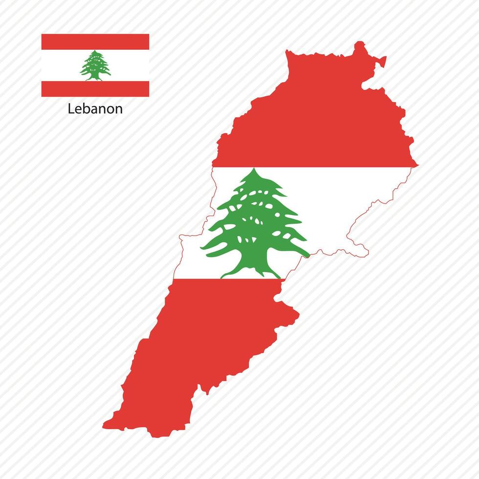 Vector illustration with lebanon national flag with shape of lebanon map. Volume shadow on the map