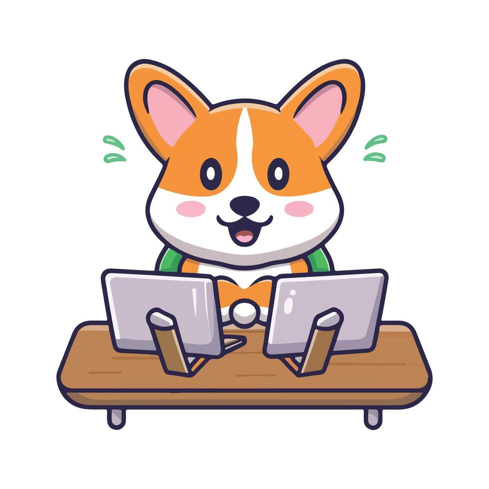 cute cartoon corgi overworking vector