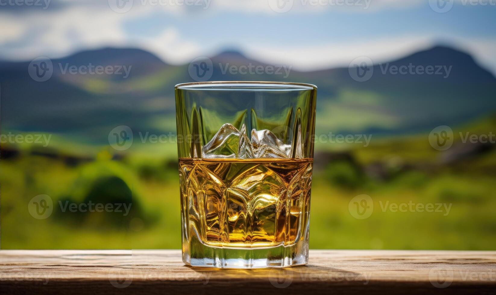 AI generated A Refreshing Glass of Whiskey on a Rustic Wooden Table photo