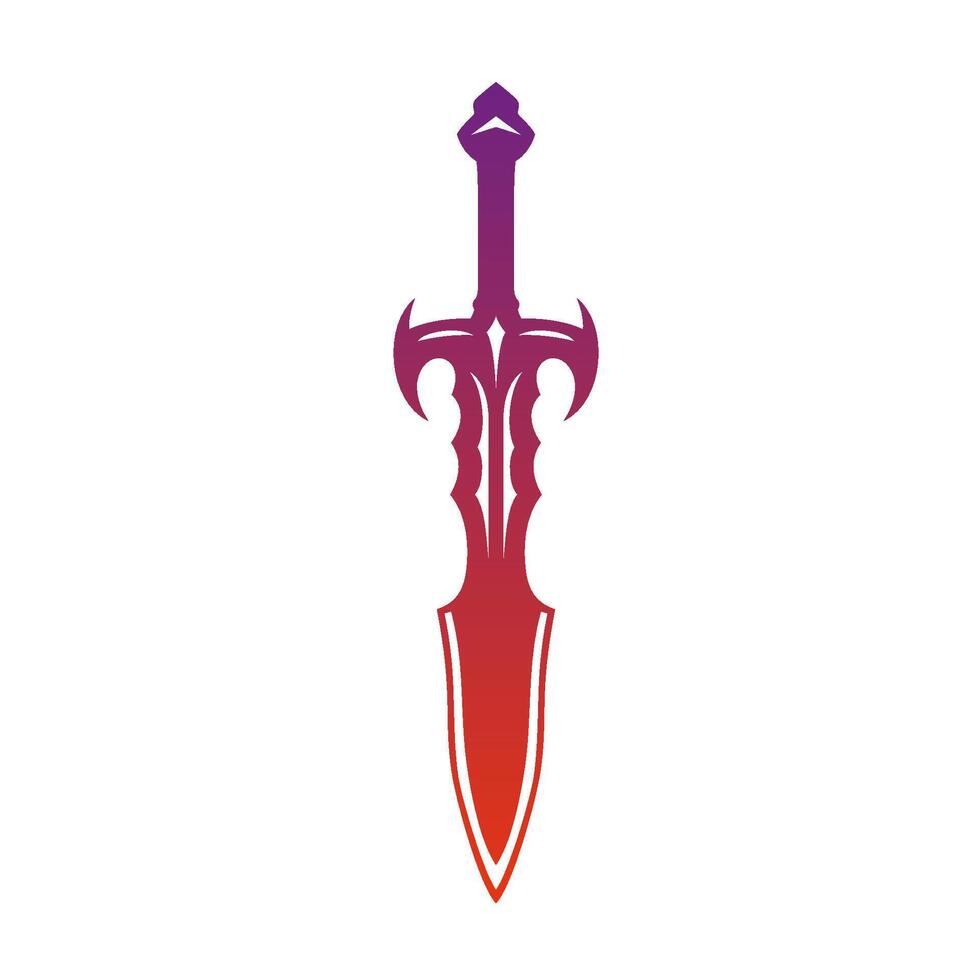 Fantasy sword icon. Medieval sword and futuristic weapon for game interface. Cartoon fantasy metal longsword. Vector illustration