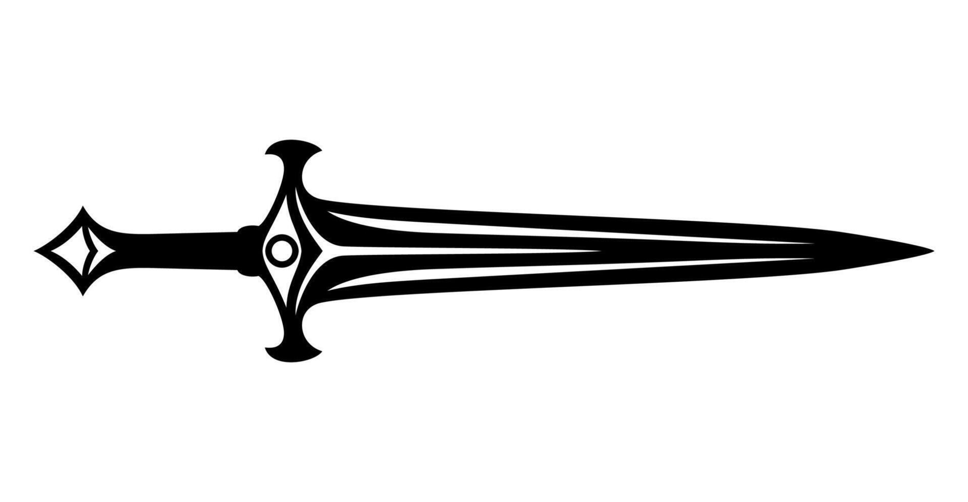Fantasy sword icon. Medieval sword and futuristic weapon for game interface. Cartoon fantasy metal longsword. Vector illustration