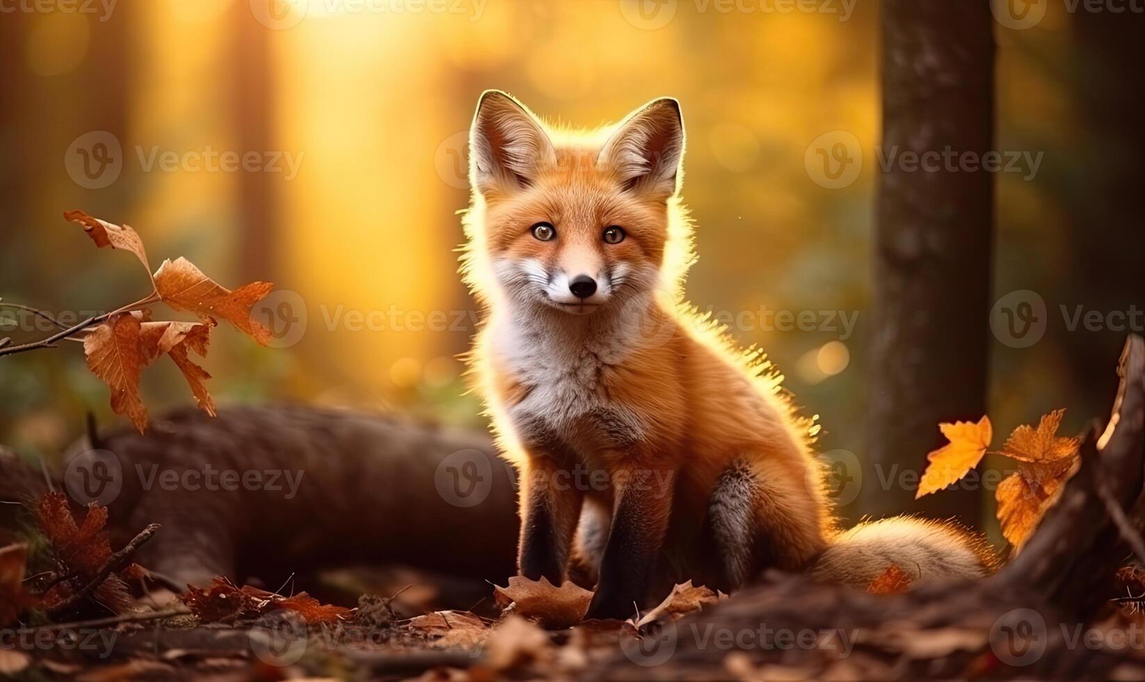 AI generated A Majestic Red Fox Observing Its Surroundings in the Enchanting Forest photo
