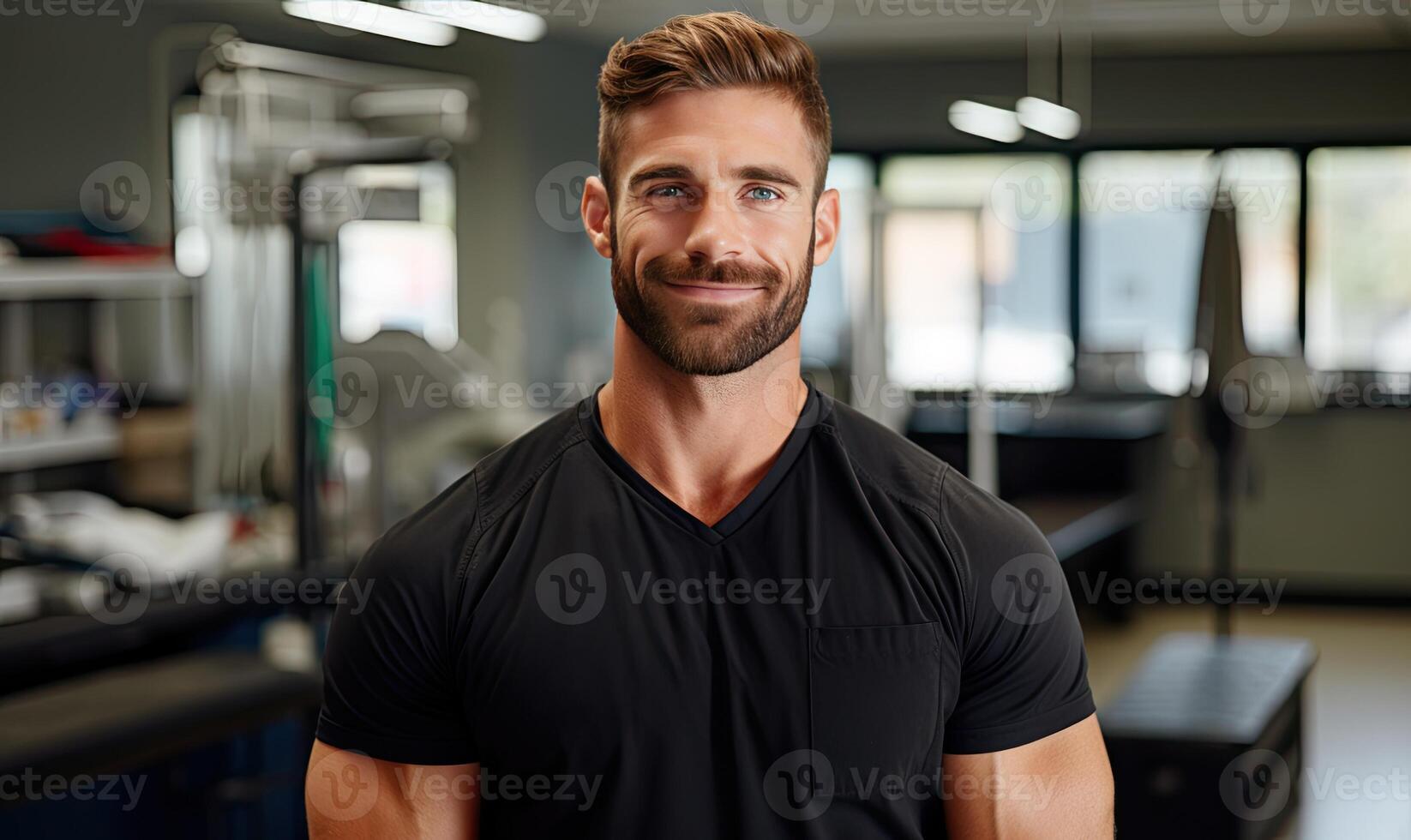 AI generated A Determined Man in a Black Shirt Embracing Fitness and Strength photo