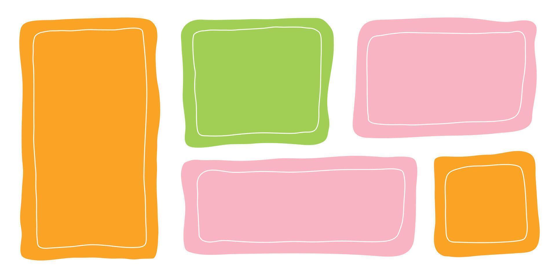 Colorful rectangle doodle shape collection. Hand drawn quote frame set. vector