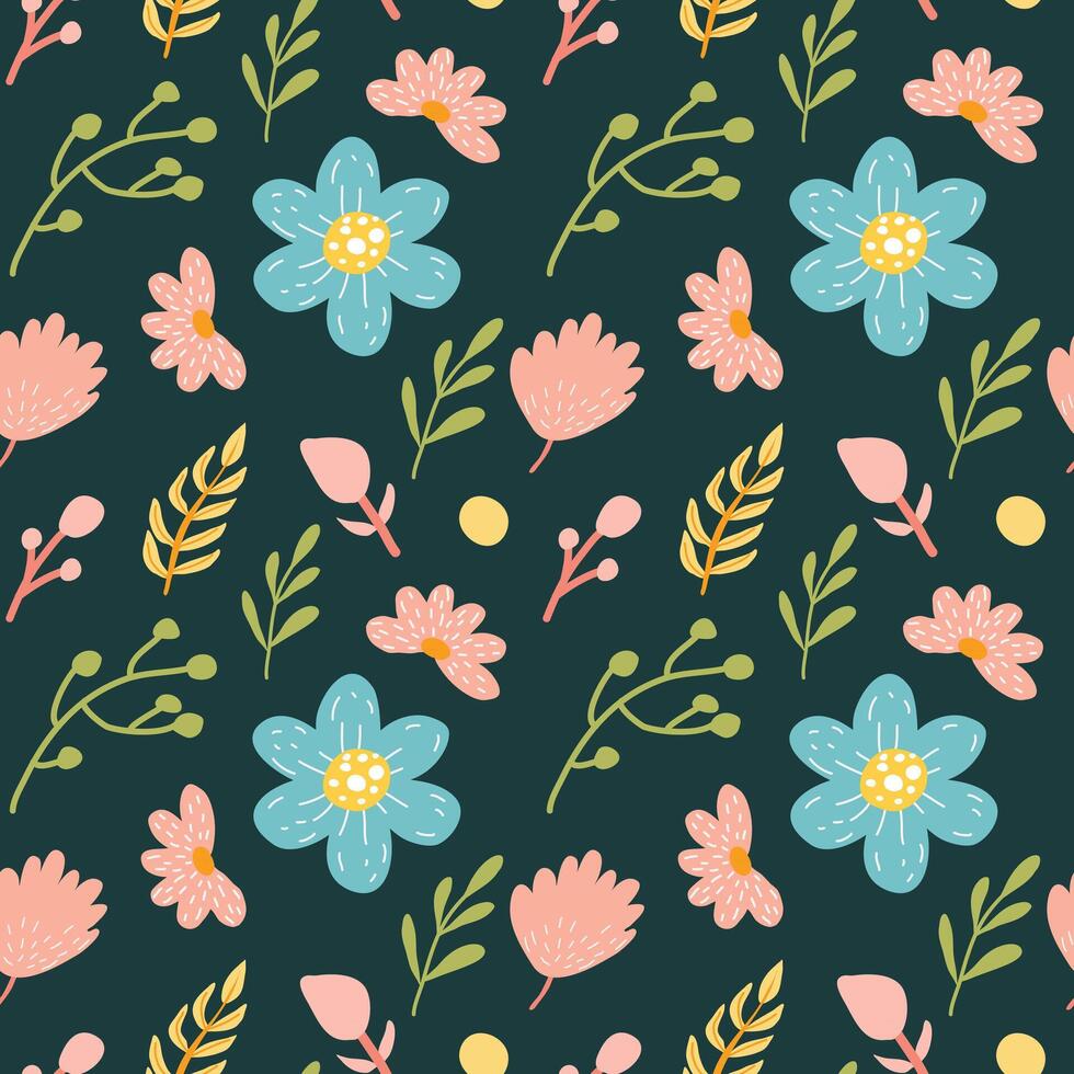 Vector floral pattern with flowers and branches.