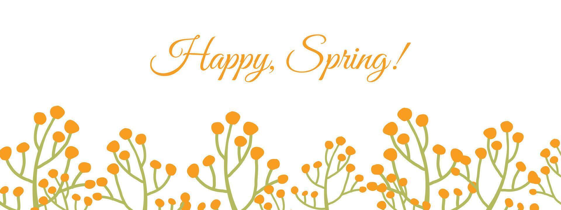 Hello Spring banner with mimosa. vector