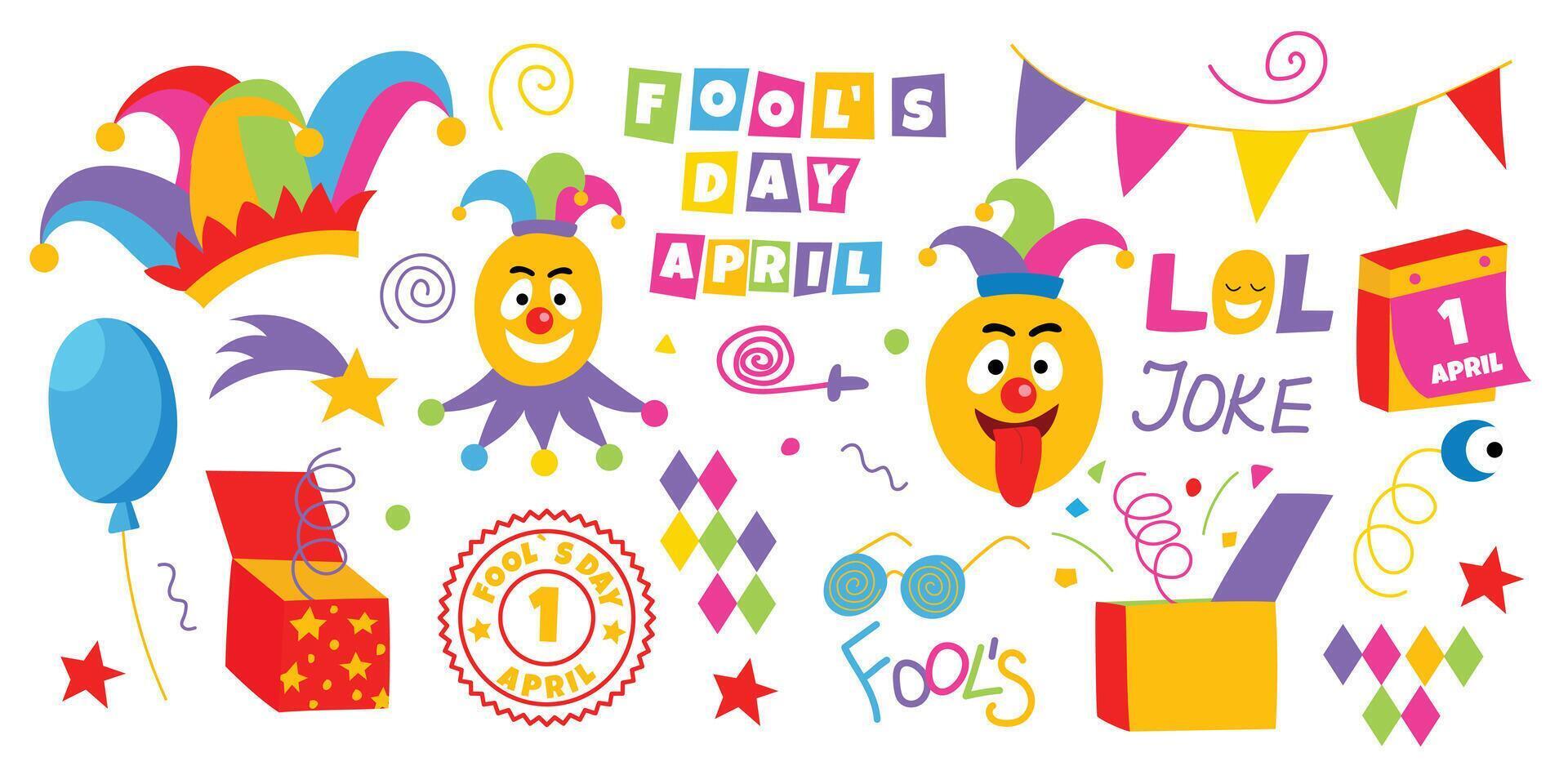 April Fools Day flat design set. vector