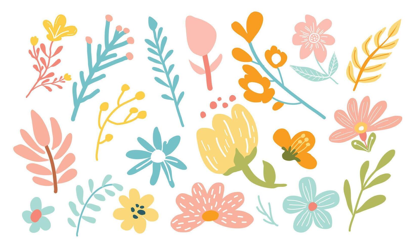 Set of hand drawn spring flowers. Modern trendy vector illustration. Perfect for posters, instagram posts, stickers.