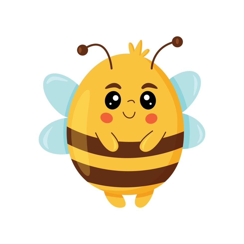 linda simpático abeja. contento volador abeja con grande tipo ojos vector