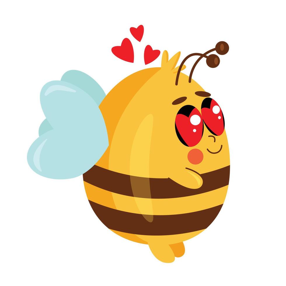 Cute bee with hearts on white background vector. vector