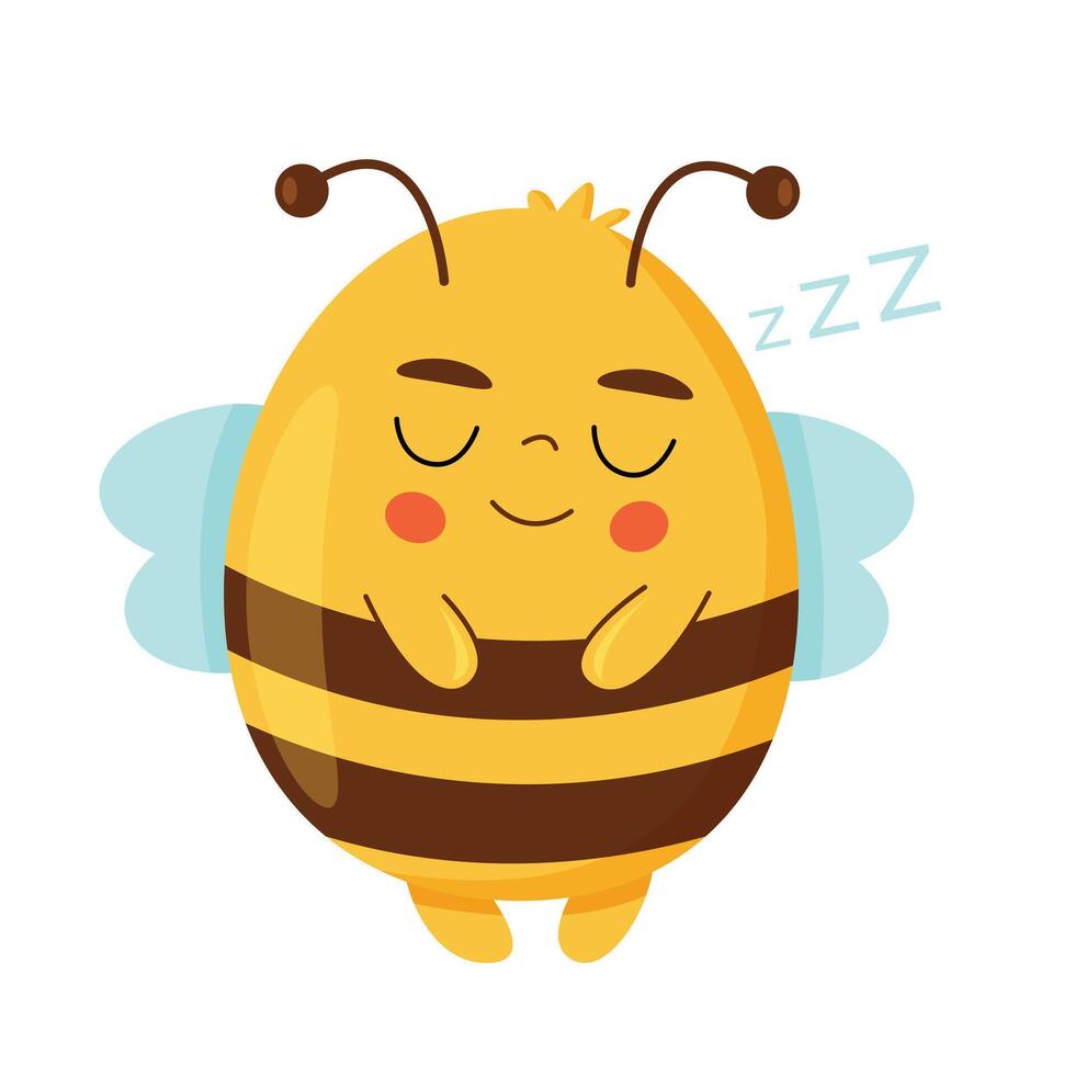 linda dormido miel abeja, encantador volador insecto personaje. vector