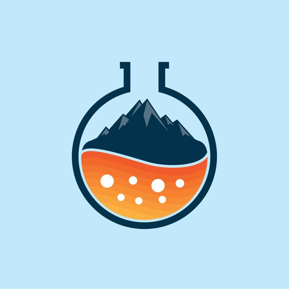 Mountain in Lab glass vector logo template design.