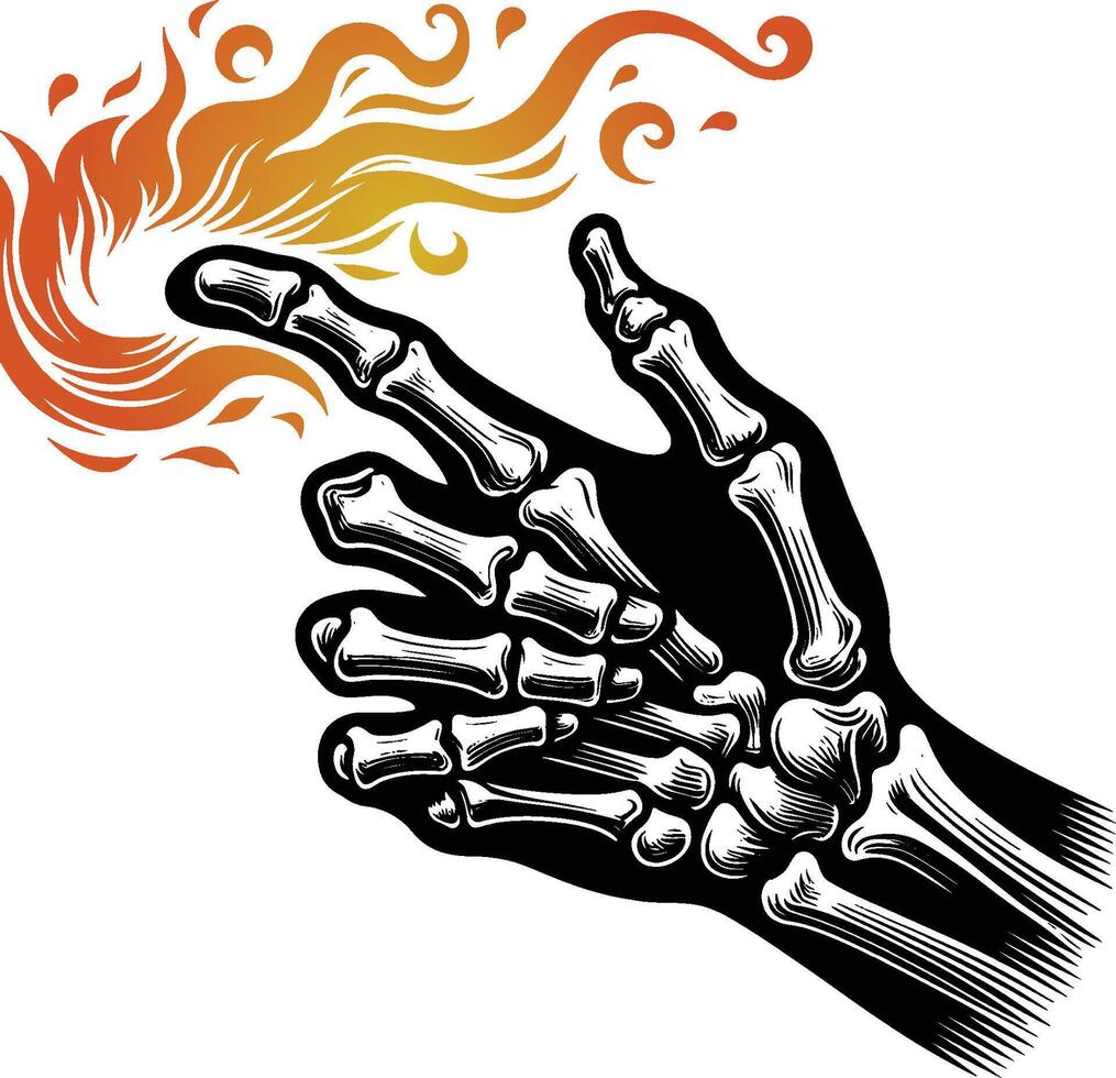 esqueleto mano con fuego encendedor logo modelo vector