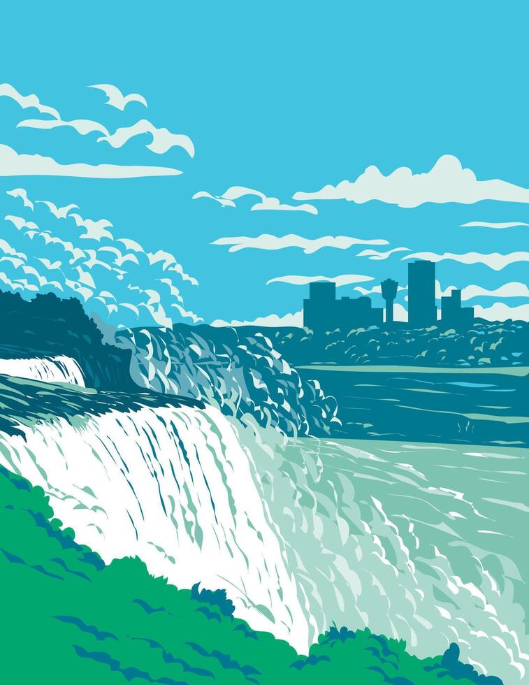 Niagara Falls on the Niagara River in Southern Ontario Canada WPA Poster Art vector
