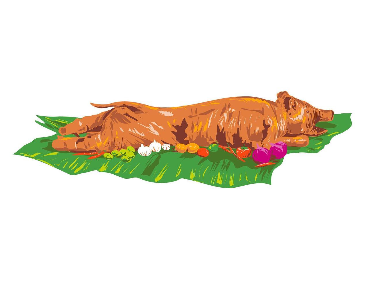 Lechon Roasted Pig Isolated Art Deco WPA Poster Art vector