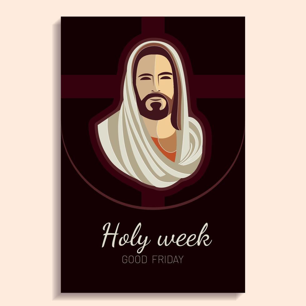 Jesus face in flat colors on flyer template for Easter vector