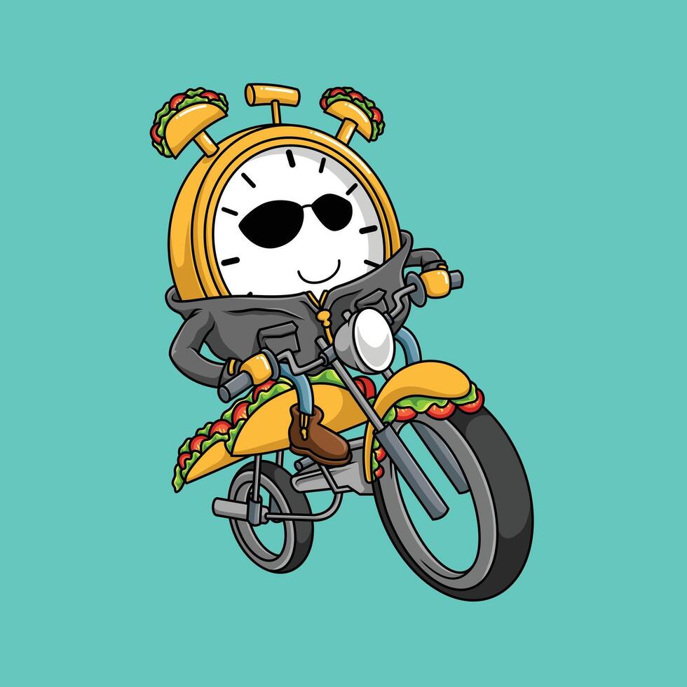 Clock Taco Rides a Motorcycle vector